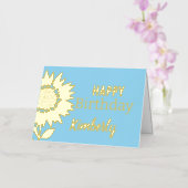 Blue Happy Birthday Sunflower Eigen naam Gold Folie Wenskaart (Orchidee)