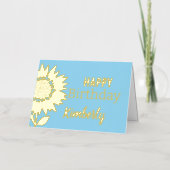 Blue Happy Birthday Sunflower Eigen naam Gold Folie Wenskaart (Voorkant)