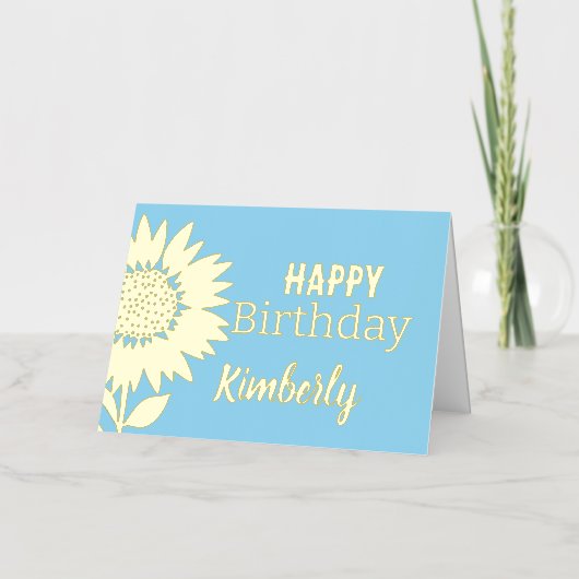 Blue Happy Birthday Sunflower Eigen naam Gold Folie Wenskaart (Voorkant)