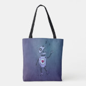 Blue Happy Cartoon Singro Robot Tote Bag (Achterkant)