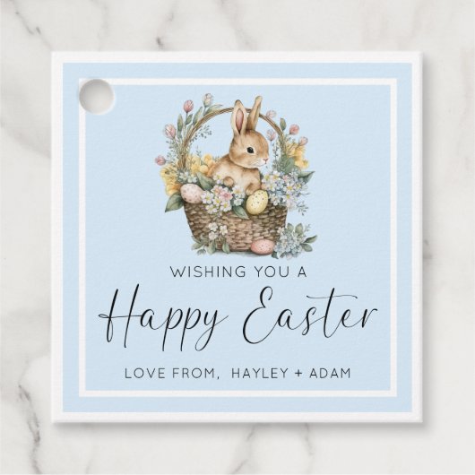 Blue Happy Easter Bunny Bedankjes Labels (Voorkant)