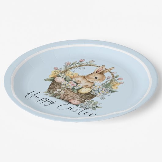 Blue Happy Easter Bunny Papieren Bordje (Gekanteld)