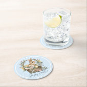 Blue Happy Easter Bunny Ronde Kartonnen Onderzetter (Insitu)