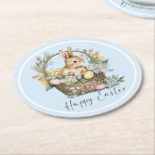 Blue Happy Easter Bunny Ronde Kartonnen Onderzetter (Gebogen)