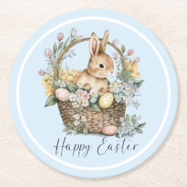 Blue Happy Easter Bunny Ronde Kartonnen Onderzetter