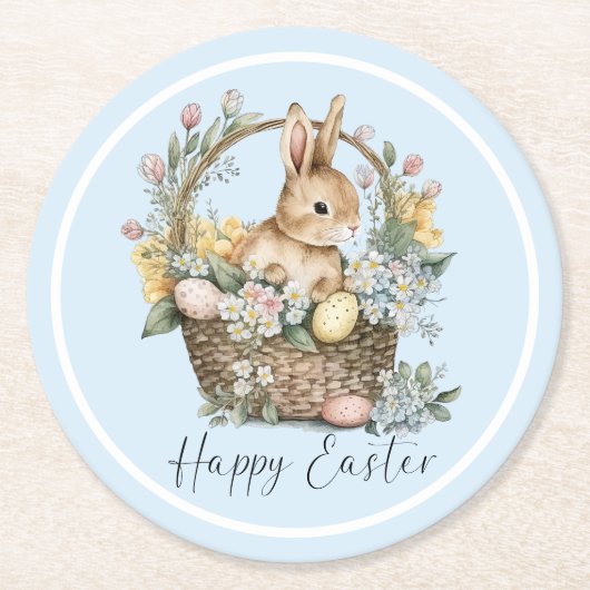 Blue Happy Easter Bunny Ronde Kartonnen Onderzetter (Voorkant)