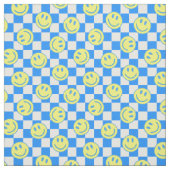 Blue Happy Face Check Groovy Stof (Swatch)