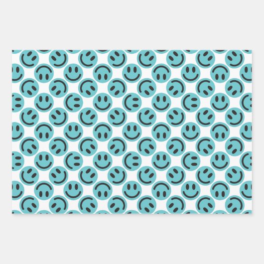 Blue Happy Face Stripes en Polka Dot Inpakpapier Vel (Voorkant)