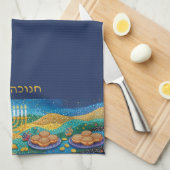 Blue Happy Hanukkah Menorah Food Latkes & Donuts Theedoek (Quarter Fold)