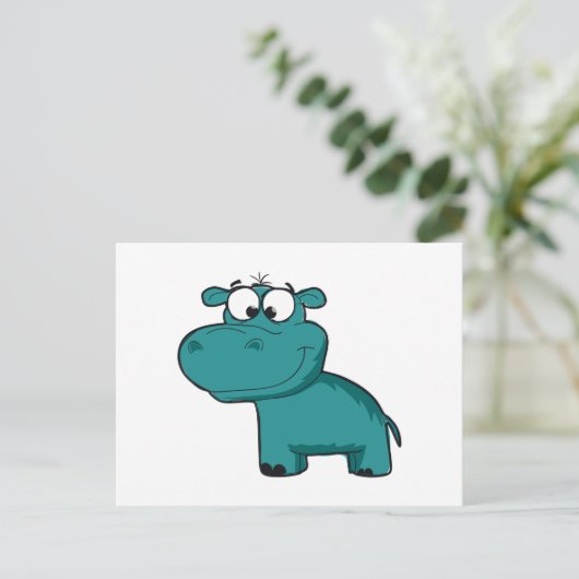 Blue Happy Hippo Briefkaart (Staand voorkant)