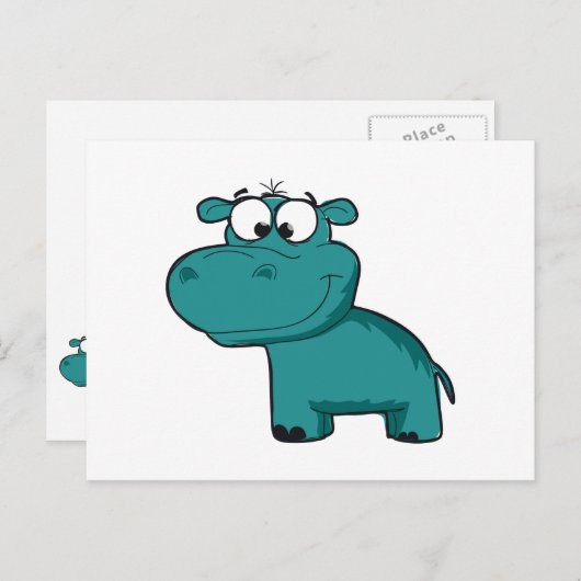 Blue Happy Hippo Briefkaart (Voorkant / Achterkant)