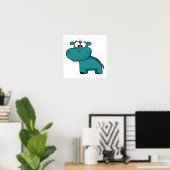 Blue Happy Hippo Poster (Thuiskantoor)