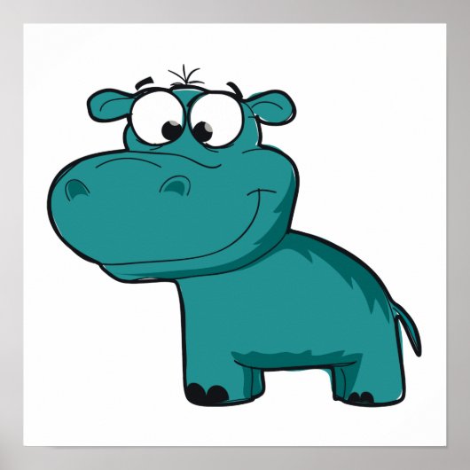 Blue Happy Hippo Poster (Voorkant)