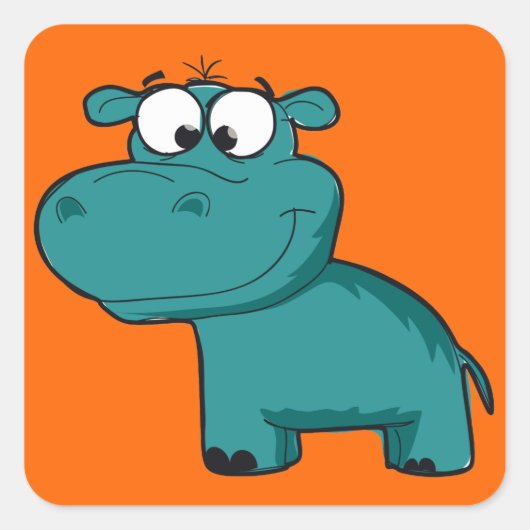 Blue Happy Hippo Vierkante Sticker (Voorkant)