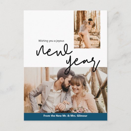 Blue Happy New Year Passen getrouwd Mr en Mrs. Briefkaart (Voorkant)