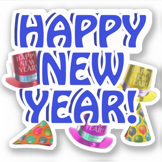 Blue Happy New Year Sticker (Voorkant)