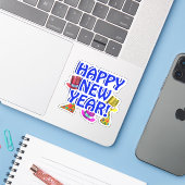 Blue Happy New Year   Sticker (Laptop met iPhone)