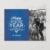 Blue Happy New Year Typografie | Foto Briefkaart (Voorkant)