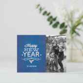 Blue Happy New Year Typografie | Foto Briefkaart (Staand voorkant)