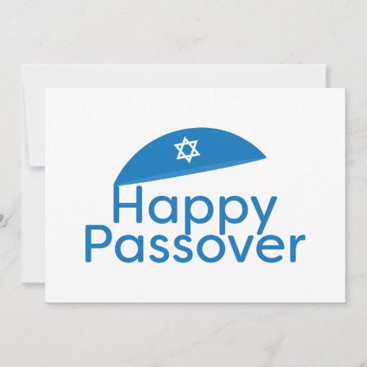 Blue Happy Passover Greeting met Kippah Feestdagenkaart (Voorkant)