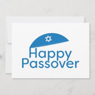 Blue Happy Passover Greeting met Kippah Feestdagenkaart