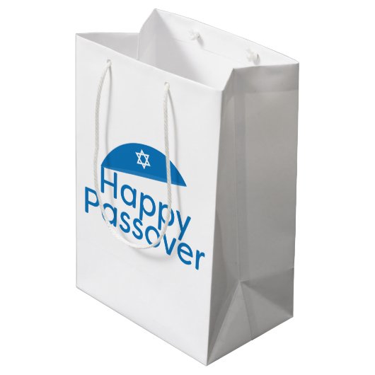 Blue Happy Passover Greeting met Kippah Medium Cadeauzakje (Achterkant Gekanteld)