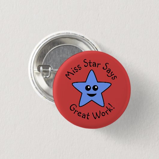 Blue Happy Star Great Work Button (Voorkant /achterkant)