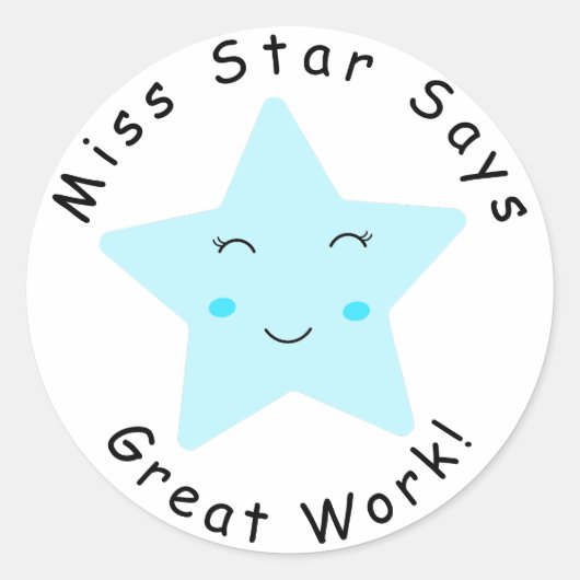 Blue Happy Star jongen Geweldig werk Ronde Sticker (Voorkant)