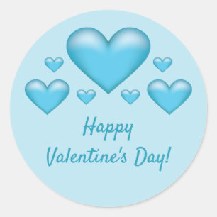 Blue Harten & Gelukkige Valentijnsdag-tekst Ronde Sticker