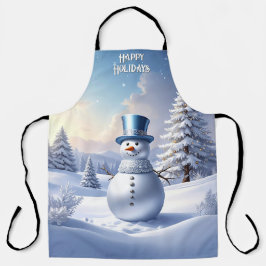 Blue Hat Snowman Christmas Tree Holiday Apron Schort