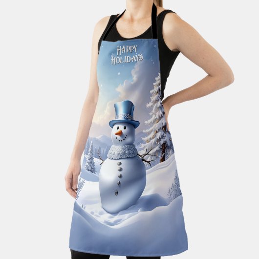 Blue Hat Snowman Christmas Tree Holiday Apron Schort (Insitu)