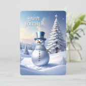 Blue Hat Snowman Christmas Tree Holiday Card Feestdagenkaart (Staand voorkant)