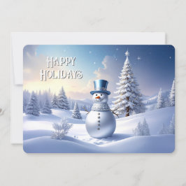Blue Hat Snowman Christmas Tree Holiday Card Feestdagenkaart