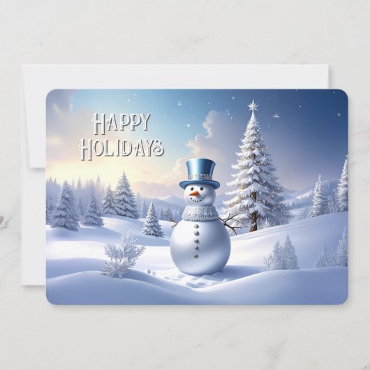 Blue Hat Snowman Christmas Tree Holiday Card Feestdagenkaart (Voorkant)
