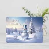 Blue Hat Snowman Christmas Tree Holiday Card Feestdagenkaart (Staand voorkant)