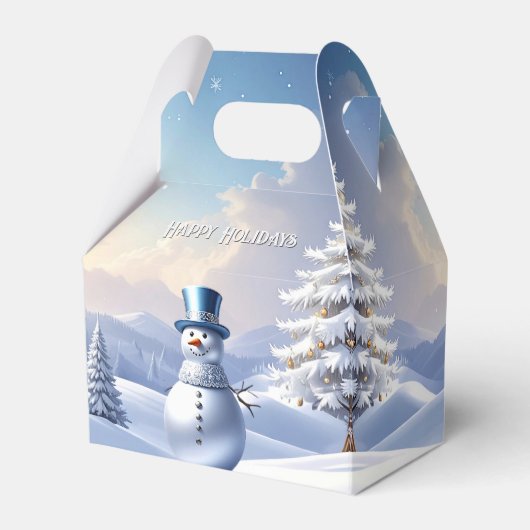 Blue Hat Snowman Christmas Tree Holiday Favor Box Bedankdoosjes (Voorkant Zijde)