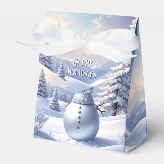 Blue Hat Snowman Christmas Tree Holiday Favor Box Bedankdoosjes (Voorkant Zijde)