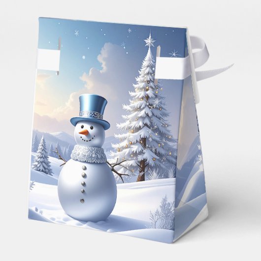 Blue Hat Snowman Christmas Tree Holiday Favor Box Bedankdoosjes (Achterkant)