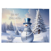 Blue Hat Snowman Christmas Tree Holiday Gift Bag Groot Cadeauzakje (Achterkant)