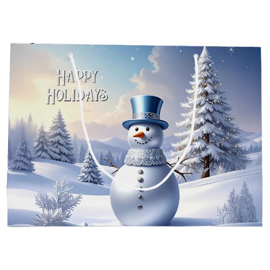 Blue Hat Snowman Christmas Tree Holiday Gift Bag Groot Cadeauzakje (Achterkant)