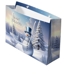 Blue Hat Snowman Christmas Tree Holiday Gift Bag Groot Cadeauzakje