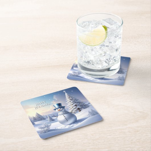 Blue Hat Snowman Christmas Tree Holiday Kartonnen Onderzetters (Insitu)