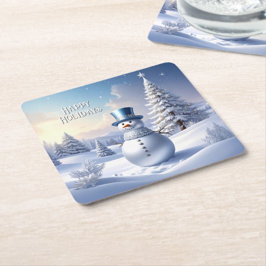 Blue Hat Snowman Christmas Tree Holiday Kartonnen Onderzetters (Schuin)