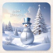 Blue Hat Snowman Christmas Tree Holiday Kartonnen Onderzetters (Voorkant)