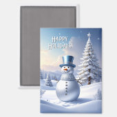 Blue Hat Snowman Christmas Tree Holiday Magnet (Voorkant / Achterkant)