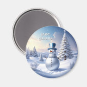 Blue Hat Snowman Christmas Tree Holiday Magnet (Voorkant / Achterkant)