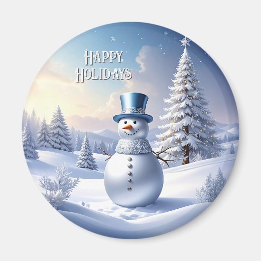 Blue Hat Snowman Christmas Tree Holiday Magnet (Voorkant)