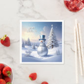 Blue Hat Snowman Christmas Tree Holiday Napkin Servet (Insitu)