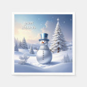 Blue Hat Snowman Christmas Tree Holiday Napkin Servet (Voorkant)