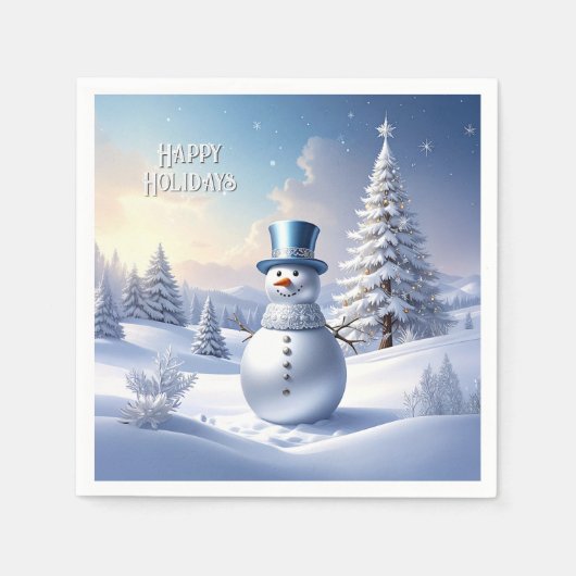 Blue Hat Snowman Christmas Tree Holiday Napkin Servet (Voorkant)